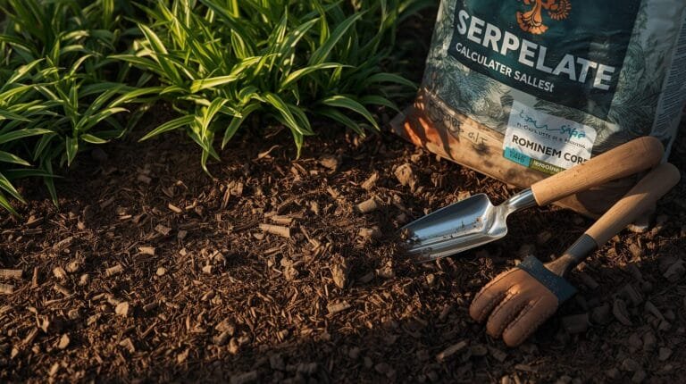 Mulch and substrate calculator guide illustrating how to determine bulk volume in cubic yards based on surface area and depth inputs