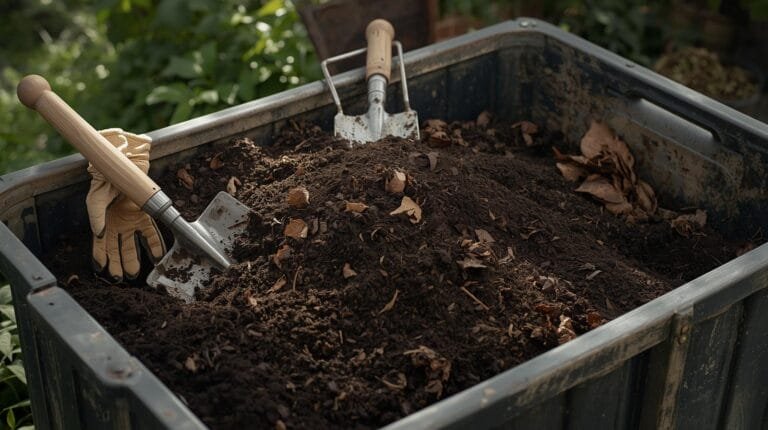 Reference guide detailing compost calculator tips for balancing carbon-to-nitrogen ratios based on ingredient weight inputs