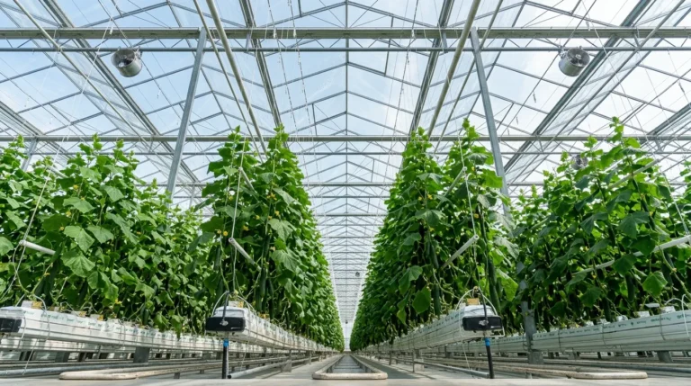 Hydroponic Cucumber Spacing Guide: Double Row Trellis