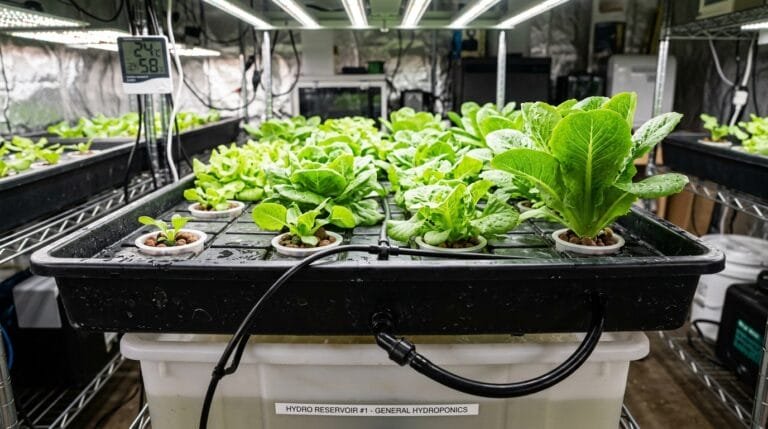 DIY Ebb and Flow System with healthy hydroponic lettuce