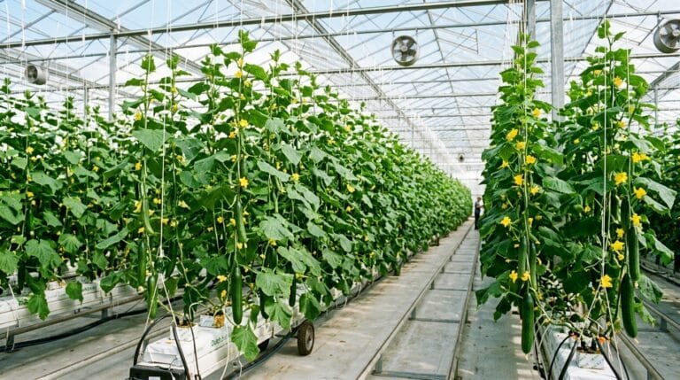 Hydroponic Cucumber Spacing Guide: Double Row Trellis